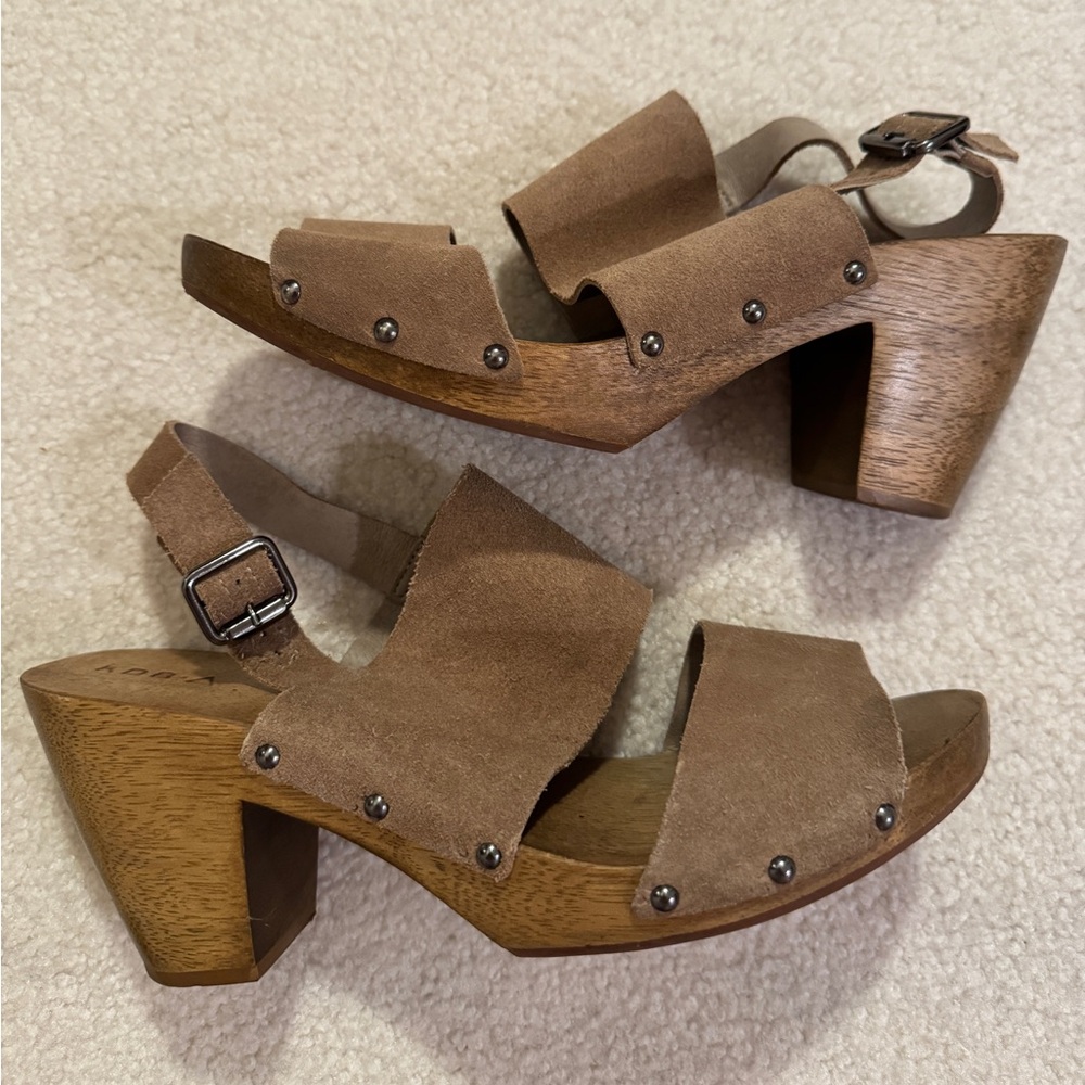 Tan Suede Wooden Clogs